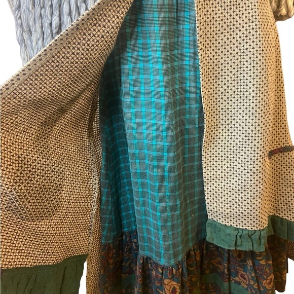 Ian Mosh S.L Multi-Layer Sleeveless Check Tweed Floral Ruffle Dress - Picture 8 of 16